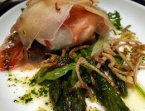 Prosciutto-wrapped Rockfish with Asparagus and Garden Herb Beurre Blanc